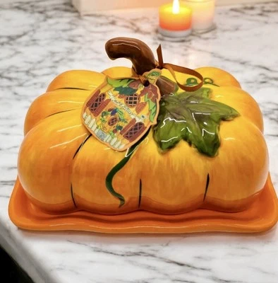 Blue Sky Clayworks Pumpkin Butter Dish Thanksgiving Fall NEW Auth Retailer