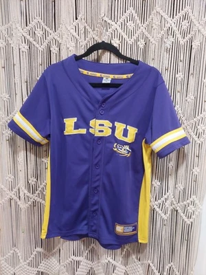 Youth XL Colosseum LSU Tigers Free Spirited Baseball Jersey Purple And Gold - Image 1 of 4