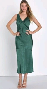 Vestido Midi Lulu's Excepcional Ideal Verde Esmeralda Satinado Jacquard Talla M Nuevo con Etiquetas $98 - Imagen 1 de 8