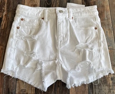 Pantalones cortos de jean American Eagle blancos de tiro alto desgastados para mujer talla 2 nuevos con etiquetas Foto 1 de 2