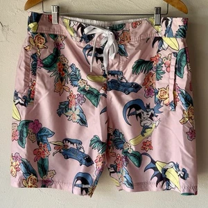Batman Surfing Large Swim Trunks Floral Hawaiian Board Shorts DC Comics Pink - Picture 1 of 6