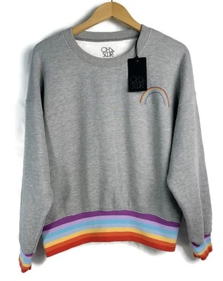 Chaser Rainbow Embroidered Sweatshirt Gray Pullover Women's Small | NWT - Image 1 of 4