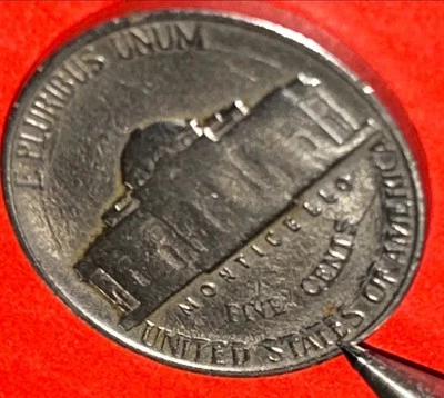 Jefferson 1940 laminación de níquel/error de perforación sin letras de marca de ceca doble/extraño Foto 1 de 4