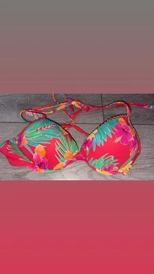 Hobie Bikini Top Size Medium Floral Multicolor Push Up Padded Swim Top Tie Close - Image 1 of 4