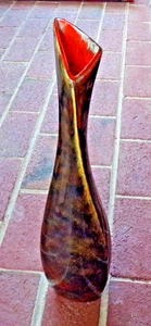 MID CENTURY MODERN GLASUR VASE ABSTRAKT 18" HOCH, BRAUN, GRÜN, ORANGE - Bild 1 von 14