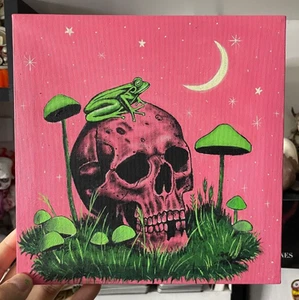 Skull and frog - 8x8 Inch Original landscape acrylic painting on canvas - Picture 1 of 9