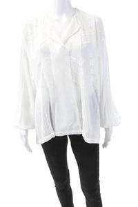 IRO Womens Pleated Lace Trim V-Neck Long Sleeve Blouse Top White Size 34 - Picture 1 of 5