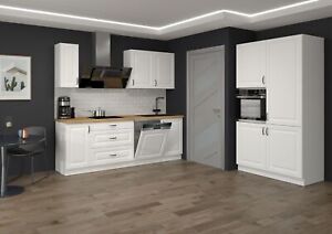 Landhaus Küche Stilo Weiß 230 + 120 cm Küchenzeile Küchenblock Einbauküche 