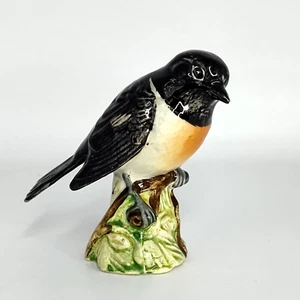 Rotreihiger schwarz-weißer Vogel Porzellan Figur Beswick Stonechat England - Bild 1 von 8