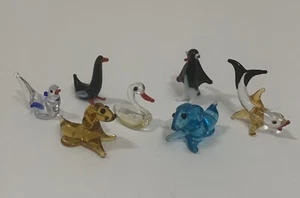 8 Miniature Art Glass Figures Dachshund Penguin Fish Dove - Picture 1 of 10