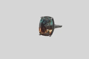 Anillo Aqua Terra Costa talla 8 platino sobre plata esterlina nuevo sin etiquetas en caja de regalo. - Imagen 1 de 8