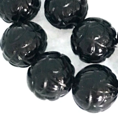 Cuentas redondas de flor de loto talladas en ónix negro de 12 mm (12 piezas) Foto 1 de 3