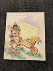 Vintage Greeting Card Easter Bunny Rabbit Flower Cart G2