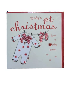 Christmas Card Baby's 1st xmas have a lovely time clothes line Boy Girl Quality - Picture 1 of 4