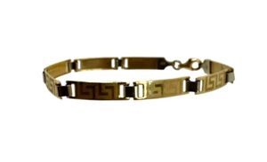 Solid 10K Yellow and White Gold Greek Key Panel Bracelet 7.5 Inch - Picture 1 of 9