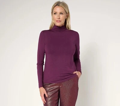 Joan Rivers Talla L Armario Constructores Mantequilla Embudo Cuello L/S Top MERLOT A667197 Foto 1 de 3