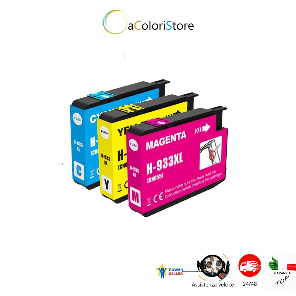 3 CARTUCCE COMPATIBILI PER HP 933  Officejet 6700 6600 6100 7110 7610 - Immagine 1 di 2