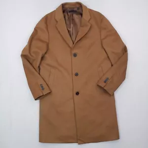 Uniqlo Overcoat Mens Small Tan Cashmere Wool Blend Trench Coat Vented - Picture 1 of 14