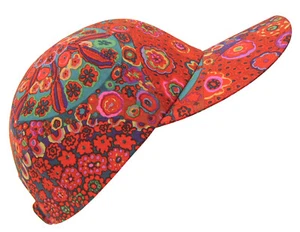"Hot Fiore" OSFM Red Teal Indigo Millefiore Print Baseball Ball Cap Fashion Hat - Picture 1 of 12