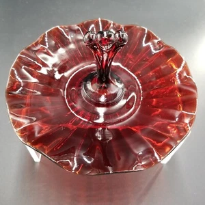 Vintage Anchor Hocking Glass Tidbit Tray Royal Ruby Red Center Handled Plate - Picture 1 of 2