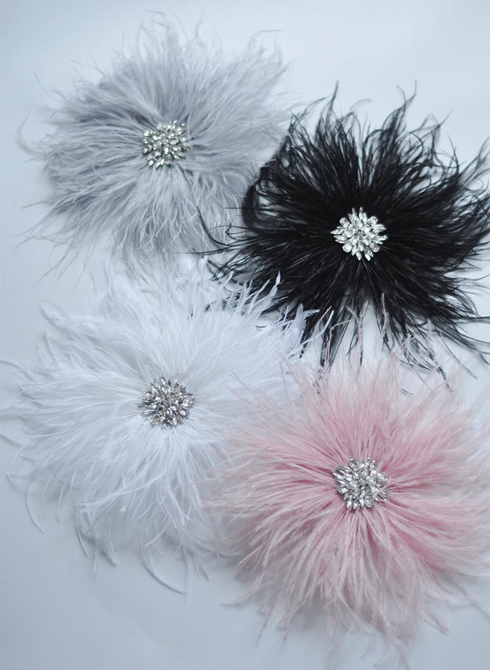 Broche feminino real de penas de avestruz moda retrô requintado broche - Imagem 1 de 4