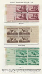 US SCOTT #1077 1078 1079 MINT NH PLATE BLOCKS 1956 WILDLIFE CONSERVATION - Picture 1 of 4