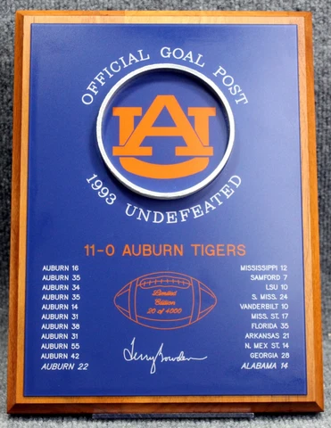 1993 Auburn University Tigers Official Goal Post Undefeated Plaque Terry Bowden Cover