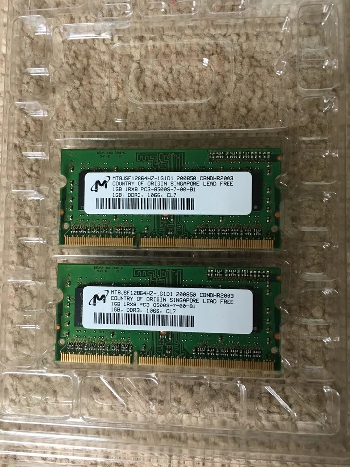 Micron 2 X 1GB PC3-8500S DDR3-1066 MT8JSF12864HZ-1G1D1 Memory RAM - Image 1 of 1