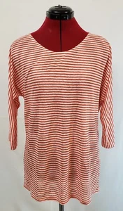 Neu mit Etikett J Crew Large 100 % Leinen orange weiß gestreift 3/4 Ärmel Tee T-Shirt Defekt - Bild 1 von 8