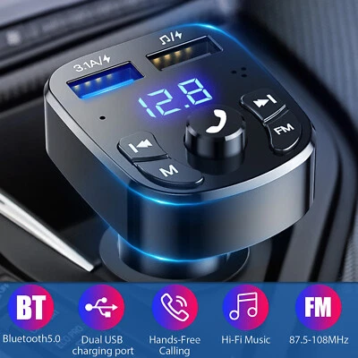 Bluetooth5.0 Car Wireless FM Transmitter Adapter 2USB PD Charger AUX Hands-Free↔ - Image 1 of 4