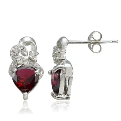 Sterling Silver 1.65ct Created Ruby & White Topaz Double Heart Earrings - Image 1 of 3