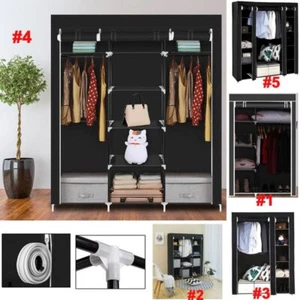 Portable Clothes Closet Wardrobe Durable Hanging Rod Shelves Storage Organizer - Picture 1 of 17