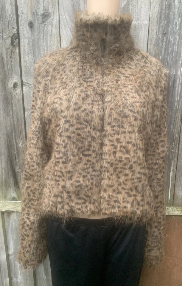 Abrigo corto algodón caramelo marrón imitación piel animal estampado talla Uk12 damas Foto 1 de 4