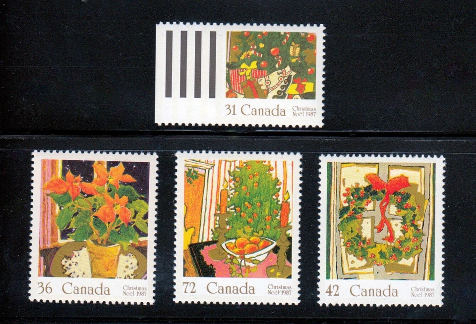 Navidad Flor de pascua, muérdago, regalos ** Canadá 1987 #1148-1151 sellos MNH Foto 1 de 1