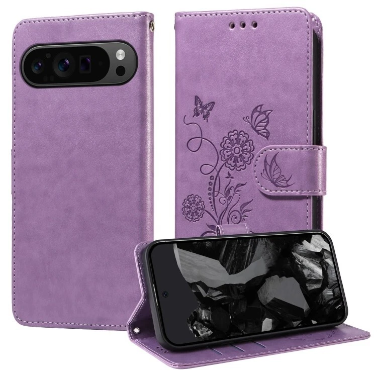 For Google Pixel 9 Pro XL Embossed Butterfly Flowers Leather Phone Shell - Image 1 of 1