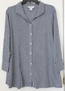 Peck&Peck Damen Tunika Bluse blau gestreift 3/4 Arm Knopfleiste Größe XL - Bild 1 von 6