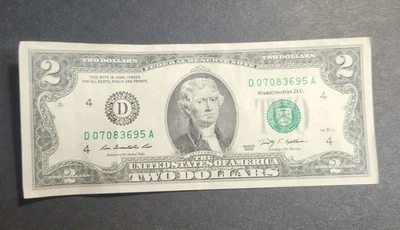 Series 2009 $2 Two Dollar Star Note Bill D07083695-A Circulated - Image 1 of 2