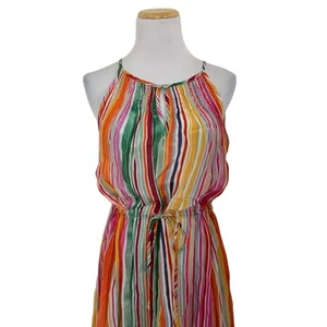 Velvet By Graham & Spencer Satin Rainbow Striped Maxi Dress Womens XS Pockets - Picture 1 of 24