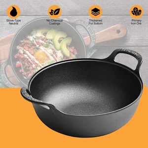 Cast Iron Wok with Handles Pre-seasoned Cast Iron Grilling Wok Use in the Oven U - Picture 1 of 10