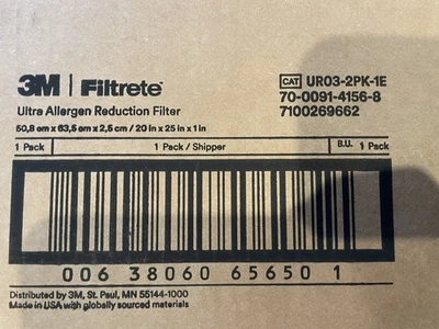 3M Filtrete Ultra Allergen Reduction Filter New 20x25x1 In 1 Pack - Image 1 of 2