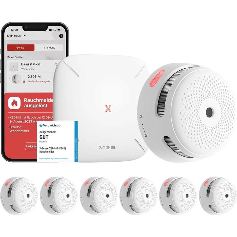 X-Sense FS61 Rauchmelder Set - 6x XS01-M Rauchmelder 1x SBS50 Basisstation - Bild 1 von 4