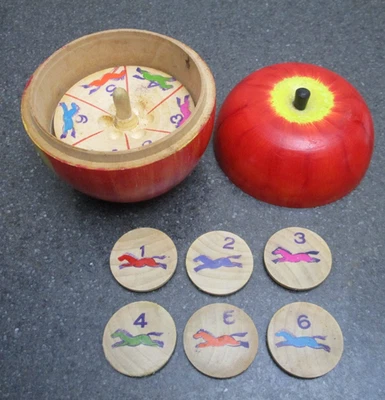 VINTAGE WOODEN APPLE ROULETTE HORSE RACING GAME 1937 JAPAN TRAVELING GAMBLER - Image 1 of 4