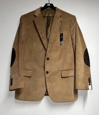 Stafford Corduroy Sports Coat Blazer For Men Size 44R Brown Wheat Elbow Patches - Image 1 of 3