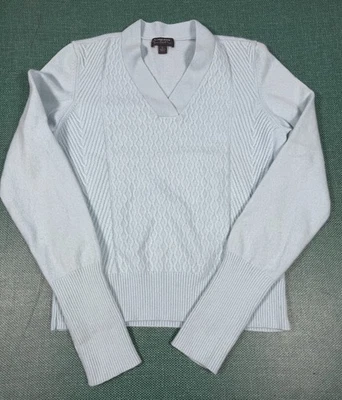 Винтажный Classiques Entier 100% кашемир светло-синий свитер кабель трикотажа V шеи L - Изображение 1 из 4