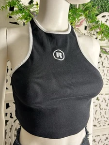 Rotate Women's Embroidered Ribbed Black White Cropped Tank Top Size XS - Picture 1 of 5