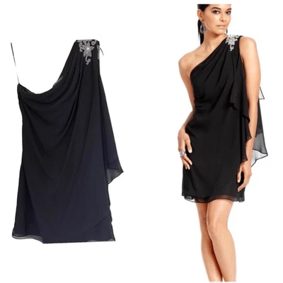 JS Boutique Black One Shoulder Evening Mini Dress - Image 1 of 4