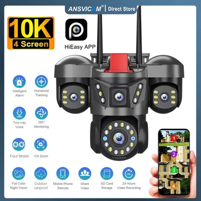 10K UHD 4-Lens 4-Screen WiFi Outdoor Security Camera PTZ IP Cam Auto Tracking - Image 1 of 4