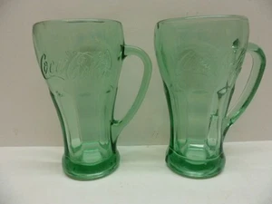 2 Libbey Coca Cola grüne Becher schweres Glas geprägt 16 Unzen Cola Glas - Bild 1 von 6