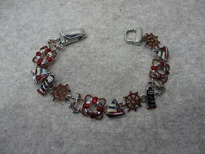 Enamel Nautical Bracelet Magnetic Closure Clasp Sailboat Lighthouse Anchor - Picture 1 of 7