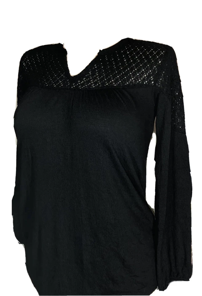 Style & Co Deep Black Crochet Trim Lace Shoulders Blouse Top Plus Size 1x
